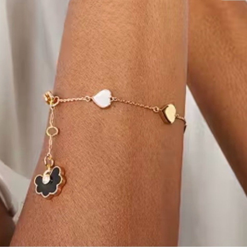 KATE SPADE Spade Flower Mother of Pearl Heart Station Bracelet NWT - Picture 2 of 4